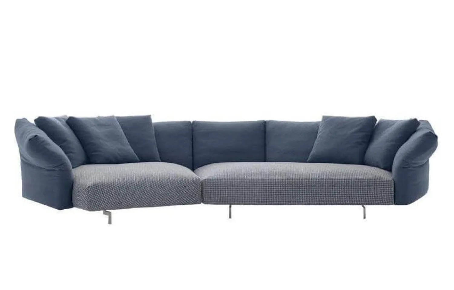 B&B Italia 3-Sitzer-Sofas|Sofa Dambo Stoff L Hellblau Füße Nickel Bronzefarben mit 4 Kissen