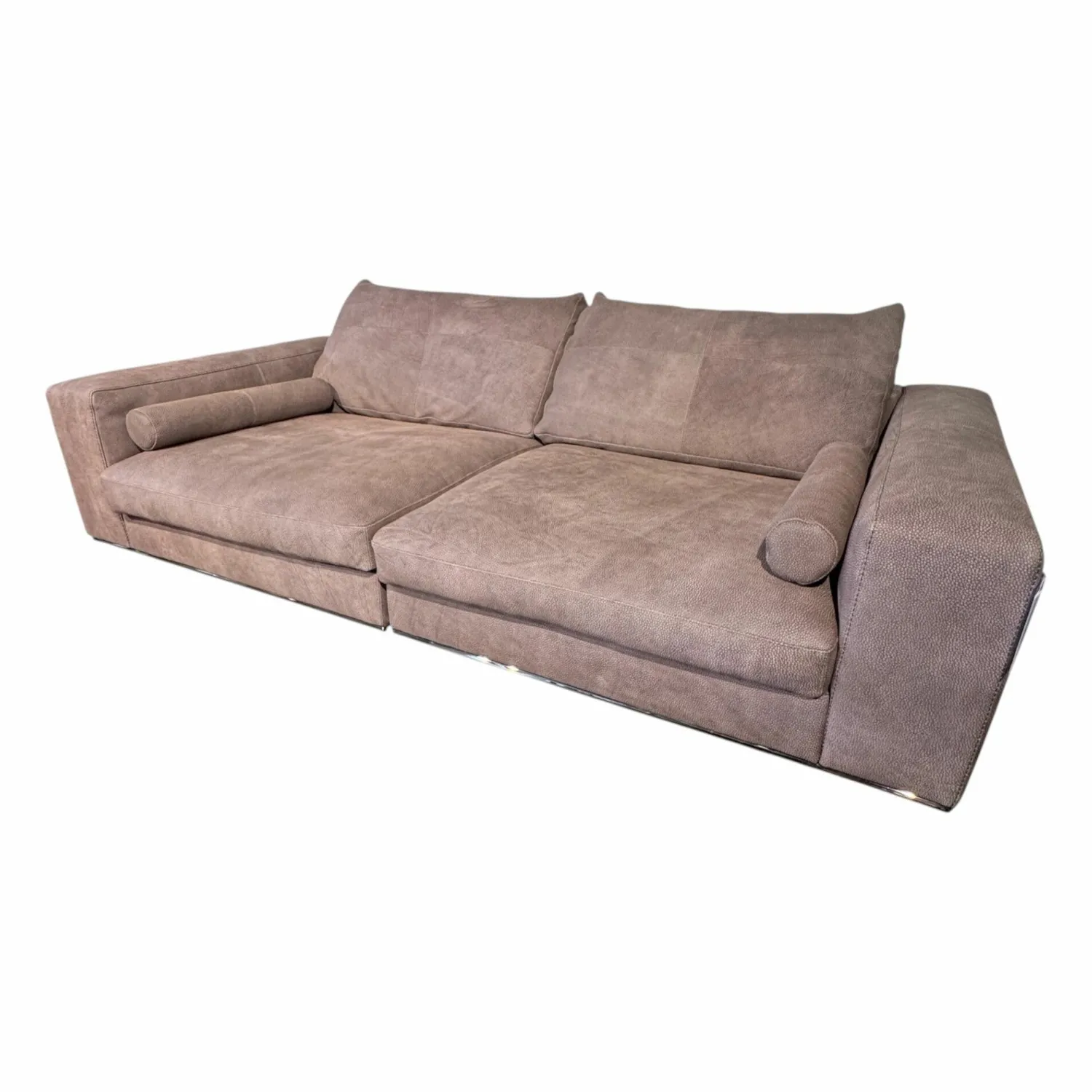 Cierre 3-Sitzer-Sofas|2-Sitzer-Sofas|Sofa Dolcevita Leder 4 Piumone Vintage Grigio Graubeige Gestell Metall Verchromt Schwarz