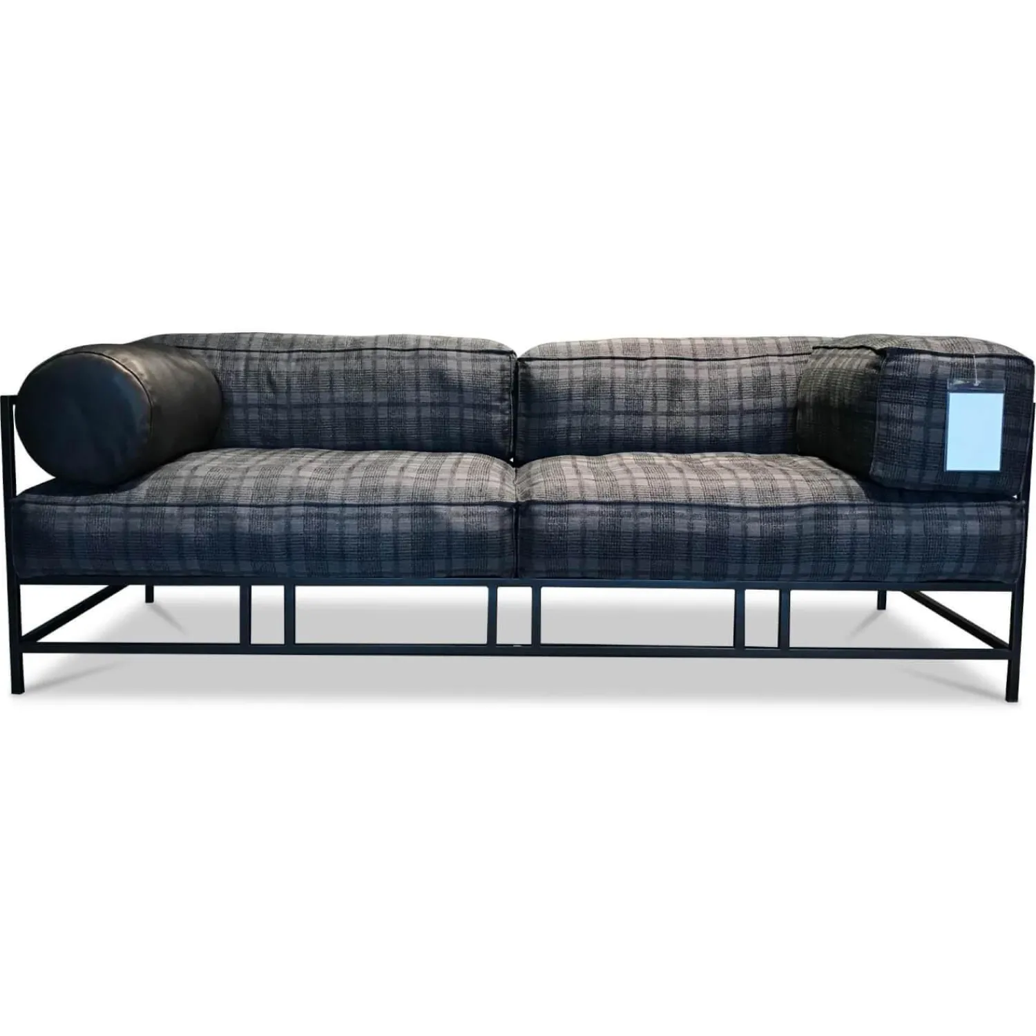 Brühl 2-Sitzer-Sofas|Sofa Easy Pieces Metal Stoff 4486 95 Mehrfarbig Grau Gestell Schwarz Inklusive Lederrolle Und Seitenkissen