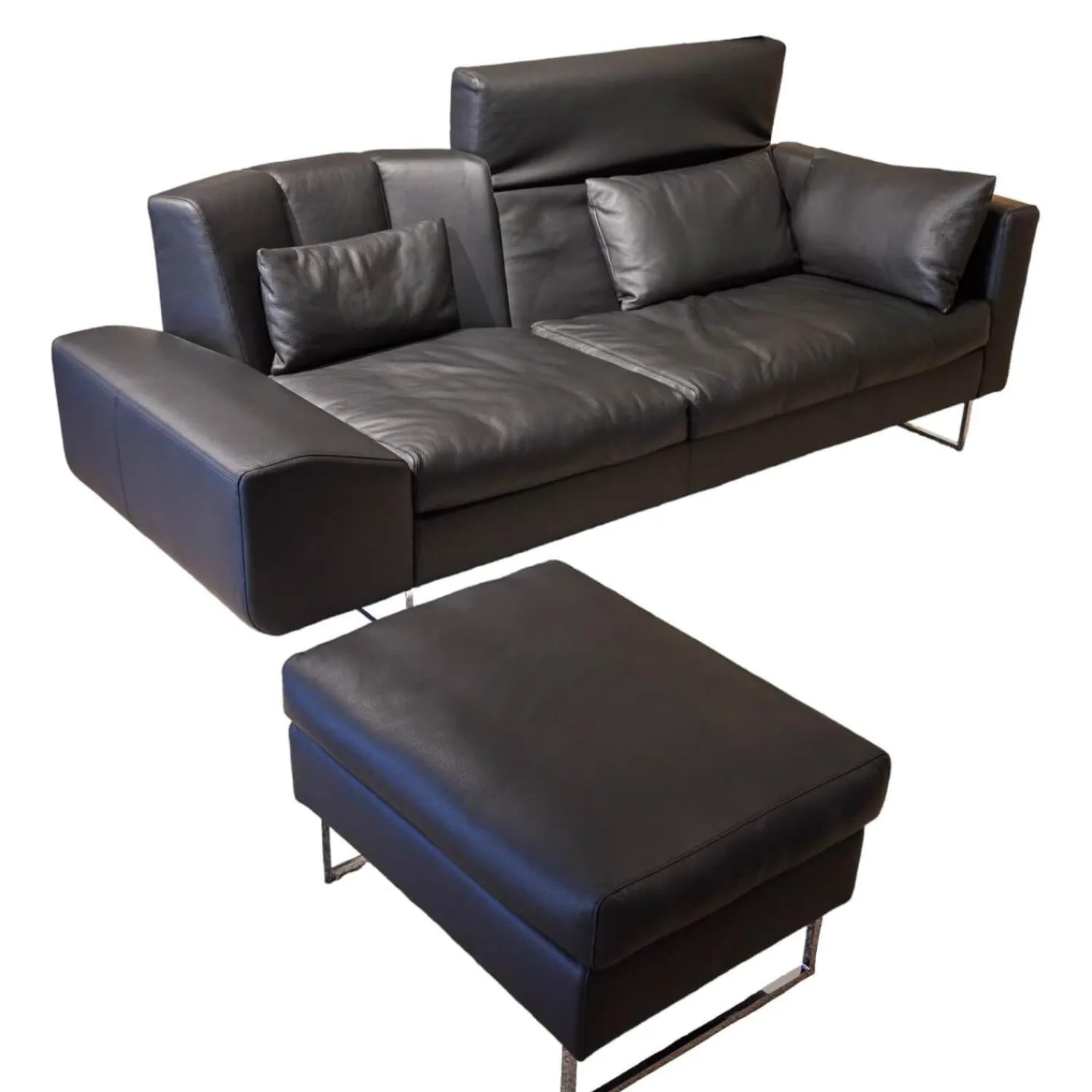 Brühl 2-Sitzer-Sofas|Sofa Embrace Bezug 54230010 Unit Schwarz Kufe Verchromt Glänzend Mit Hocker