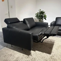 Contur 2-Sitzer-Sofas|Sofa Enna Leder L40 Rancho Nero WR51 Schwarz Metallkufe Metallfuß Chrom Mit Kopfstütze