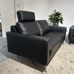 Contur 2-Sitzer-Sofas|Sofa Enna Leder L40 Rancho Nero WR51 Schwarz Metallkufe Metallfuß Chrom Mit Kopfstütze