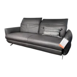 Mondo 2-Sitzer-Sofas|Sofa Felini Leder Reno Anthrazit Metallkufe Matt Schwarz Mit Motorischem Vorziehsitz Und einem Kissen