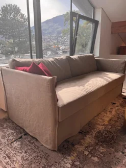 Meridiani 2-Sitzer-Sofas|Sofa Fox Bezug Stoff Santos Taupe Beige Füße Metall Inklusive 2 Rückenkissen