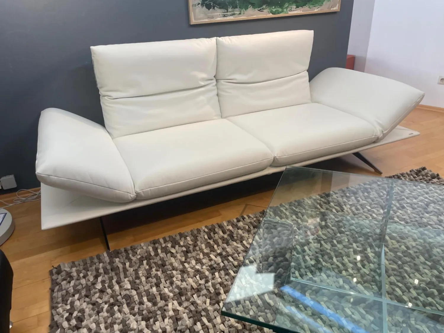 Koinor 2-Sitzer-Sofas|Sofa Francis Leder Bull Latte Weiß Füße Metallkufe Nickel Satiniert