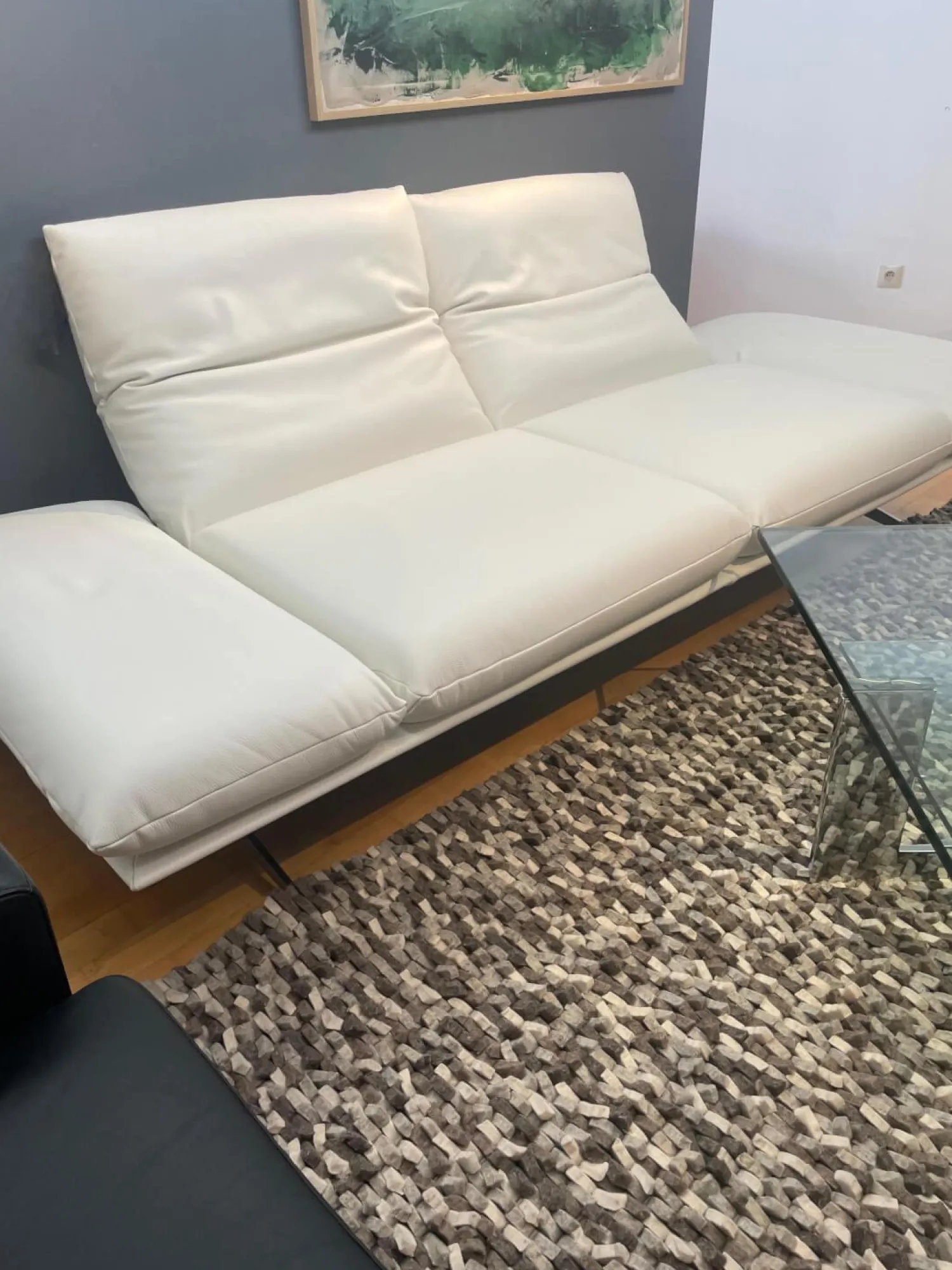 Koinor 2-Sitzer-Sofas|Sofa Francis Leder Bull Latte Weiß Füße Metallkufe Nickel Satiniert