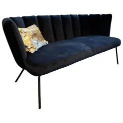KFF 2-Sitzer-Sofas|Sofa Gaia Lounge Bezug Stoff Seven Darkblue 48 Blau 4 Fuß Rundrohr Struktur Schwarz Mit Kunststoffgleitern Ohne Dekokissen