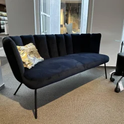 KFF 2-Sitzer-Sofas|Sofa Gaia Lounge Bezug Stoff Seven Darkblue 48 Blau 4 Fuß Rundrohr Struktur Schwarz Mit Kunststoffgleitern Ohne Dekokissen