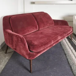Bielefelder Werkstätten 2-Sitzer-Sofas|Sofa Grace Bezug Stoff City Velvet Reloaded CA7832 095 Rot Füße Holz Braun