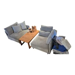 Sophisticated Living Ecksofas|2-Sitzer-Sofas|Sofa Hanapepe Stoff Indecence 02 Velour Grau Füße Aluminium Ohne Tisch Und Kissen