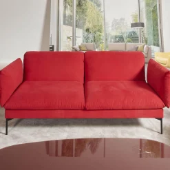 Bielefelder Werkstätten 2-Sitzer-Sofas|Sofa Heaven Bezug Stoff Hot Madison Reboot CH1249 706 Rot Füße Matt Lackiert Schwarz Mit Zwei Abklappbaren Armlehnen