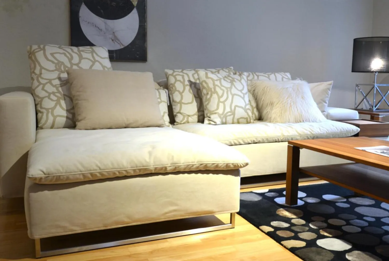 Signet Ecksofas|Sofa Isla Milan Stoff Hipo Natur Creme Schlaffunktion