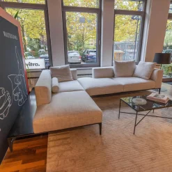 Walter Knoll Ecksofas|Sofa Jaan Living Bezug Stoff Duala 7674 Off-White Weiß Grau Untergestell Schwarz Pulverbeschichtet Matt Inklusive Kissen Und Ablageboard