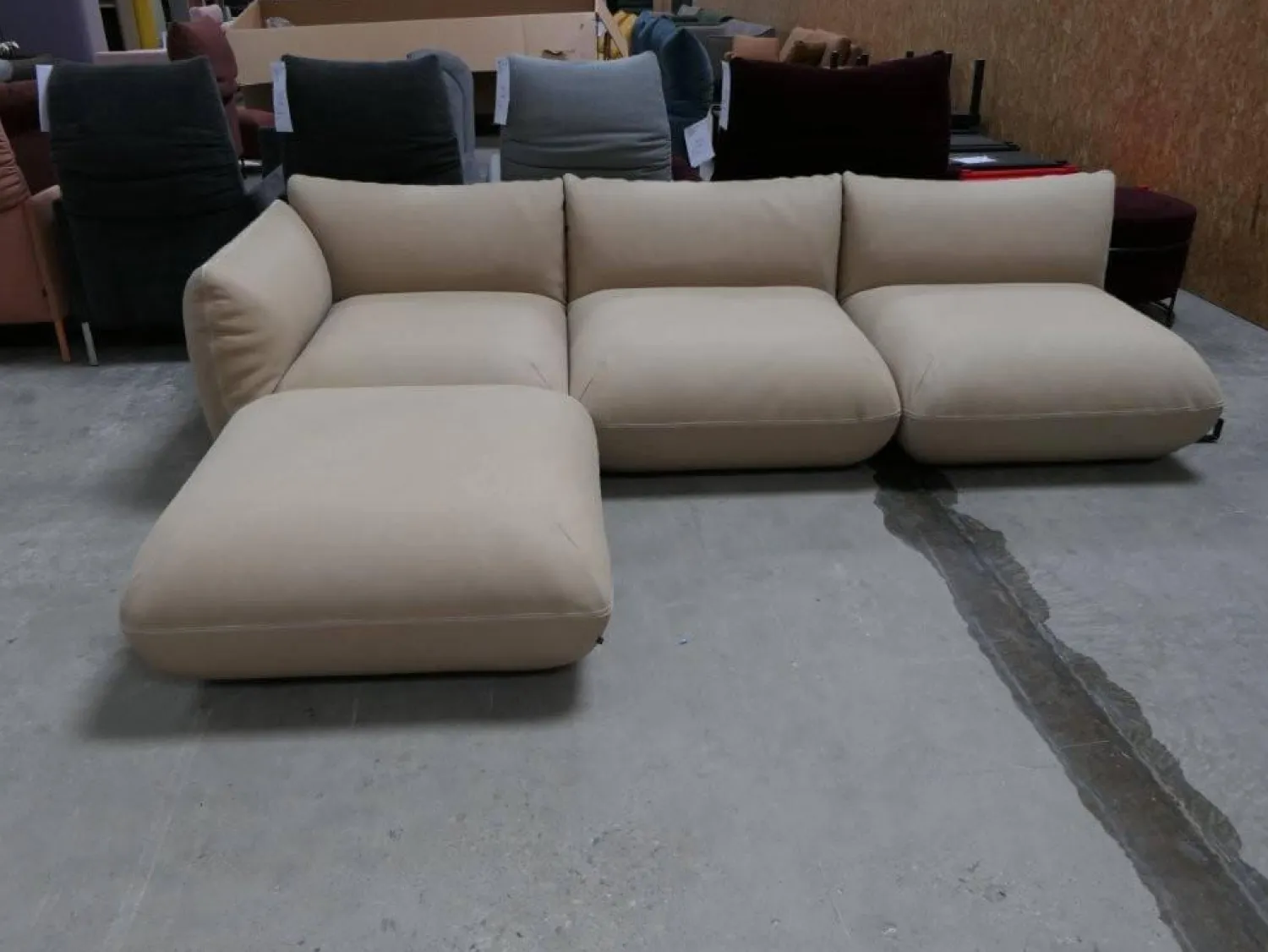 COR Ecksofas|Sofa Jalis 21 Leder 420 Sand Beige Nahtband 5090 Sand Beige Inklusive Hocker