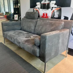 Walter Knoll 3-Sitzer-Sofas|2-Sitzer-Sofas|Sofa Jason 390 25 FLFR Leder Velvet 1481 Poppy Seed Grau Gestell Hochglanz Verchromt Mit Nackenrollen