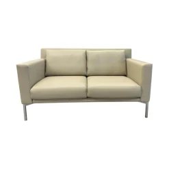 Walter Knoll 2-Sitzer-Sofas|Sofa Jason 390 20 Leder Sierra Dune Beige Gestell Silber Hochglanz Verchromt inkl. Funktionsarmlehnen