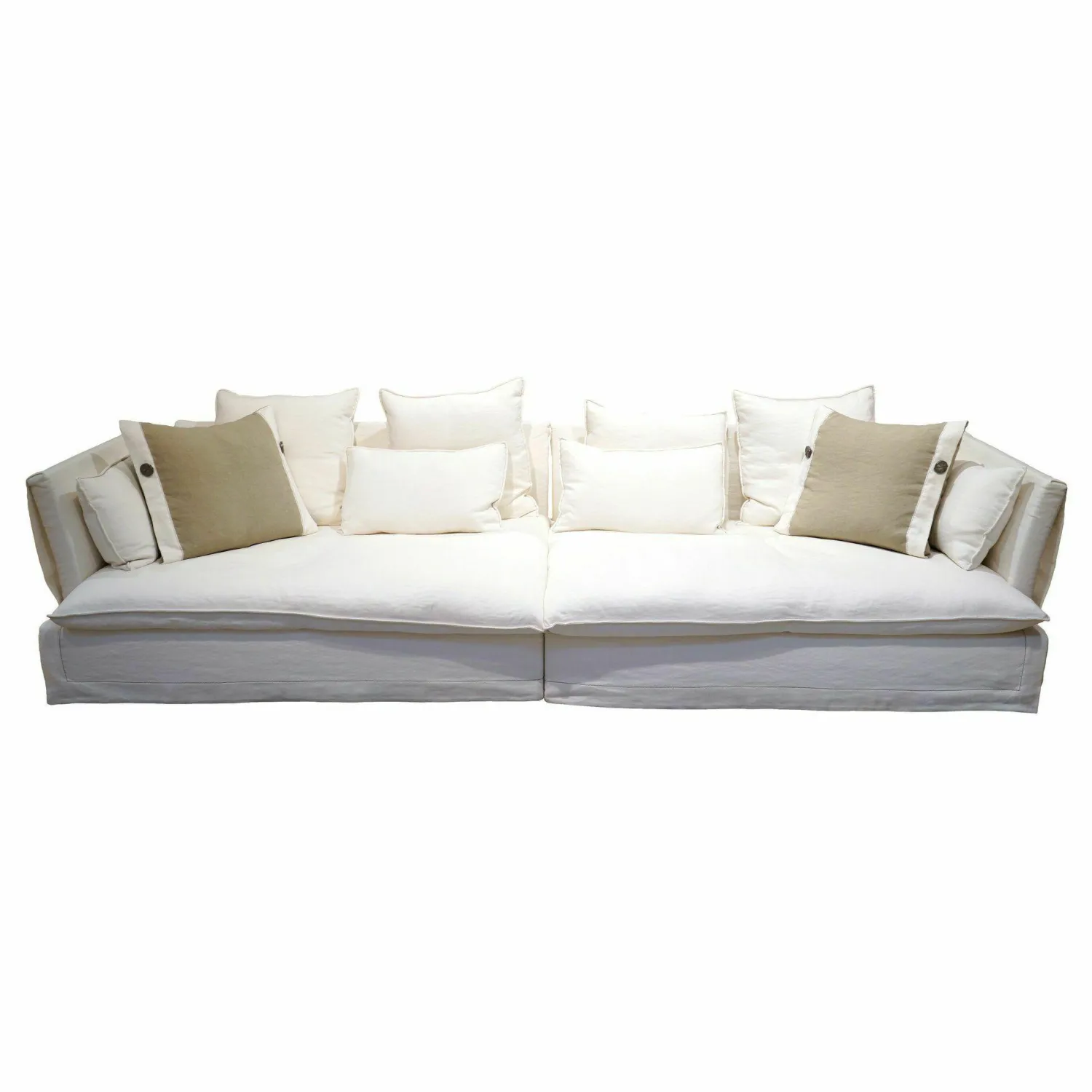 Frigerio 3-Sitzer-Sofas|Sofa Kimono Large Stoff Air 11 Ecru Weiß Beige Cat. Lusso mit 10 Kissen