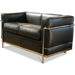 Cassina 2-Sitzer-Sofas|Sofa LC2 2C Leder Scozia Gruppe 13X606 Grafite Schwarz Gestell Verchromt