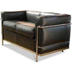 Cassina 2-Sitzer-Sofas|Sofa LC2 2C Leder Scozia Gruppe 13X606 Grafite Schwarz Gestell Verchromt