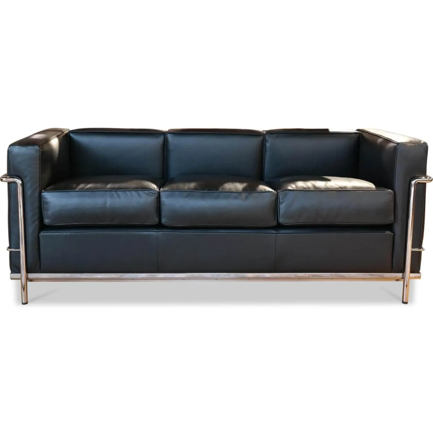 Cassina 3-Sitzer-Sofas|Sofa LC2 Dreisitzer Leder Scozia 13X606 Grafite Schwarz Gestell Verchromt