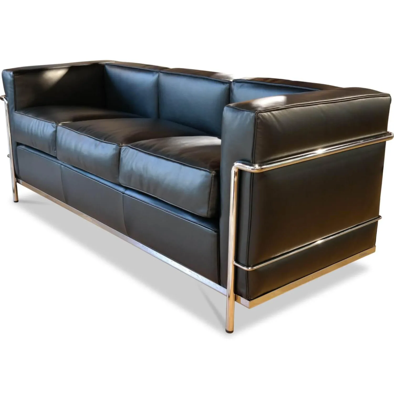 Cassina 3-Sitzer-Sofas|Sofa LC2 Dreisitzer Leder Scozia 13X606 Grafite Schwarz Gestell Verchromt