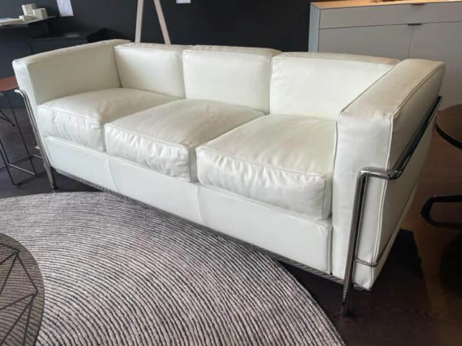 Cassina 3-Sitzer-Sofas|Sofa LC2 3-Sitzig Leder LCX Weiß Gestell Verchromt