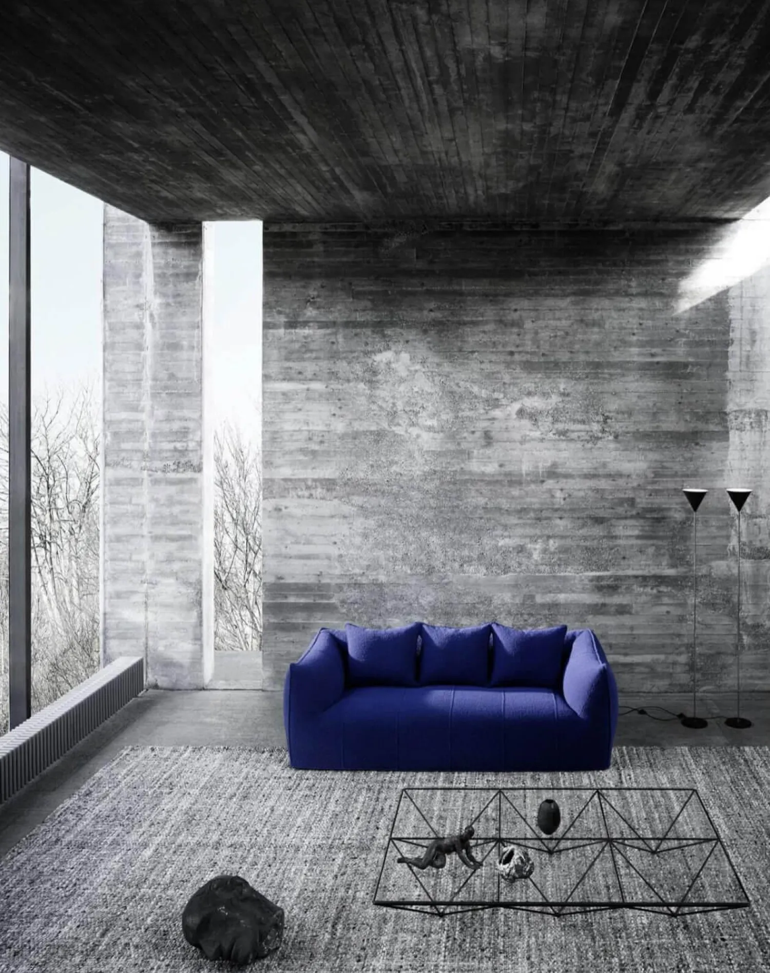 B&B Italia 2-Sitzer-Sofas|Sofa Le Bambole Granbambola Stoff Bouclè Sila Taubengrau Gestell Polyethylen Inklusive Rückenkissen