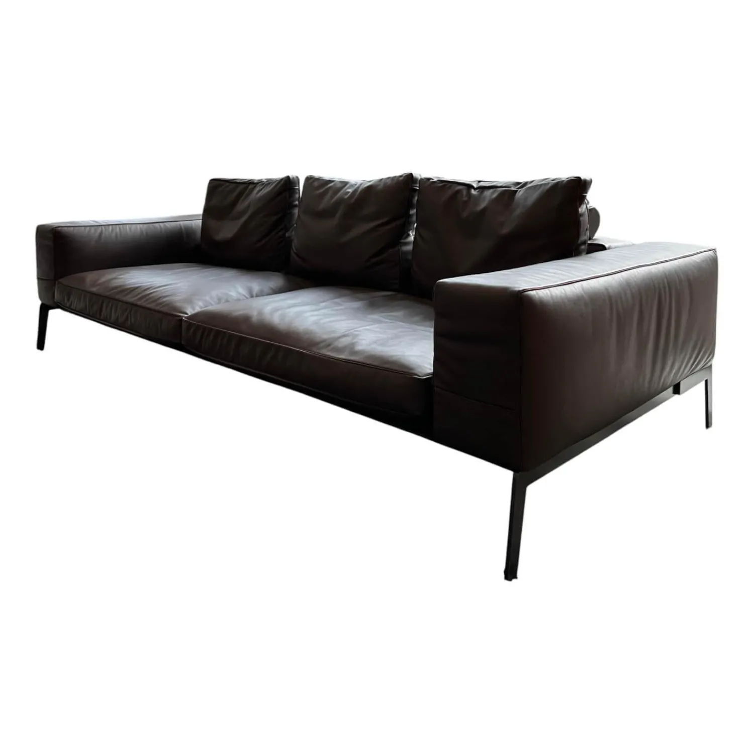Flexform 3-Sitzer-Sofas|Sofa Lifesteel 14C04 Leder Pelle Deluxe 619 Braun Füße Metall Brüniert Inklusive Kissen