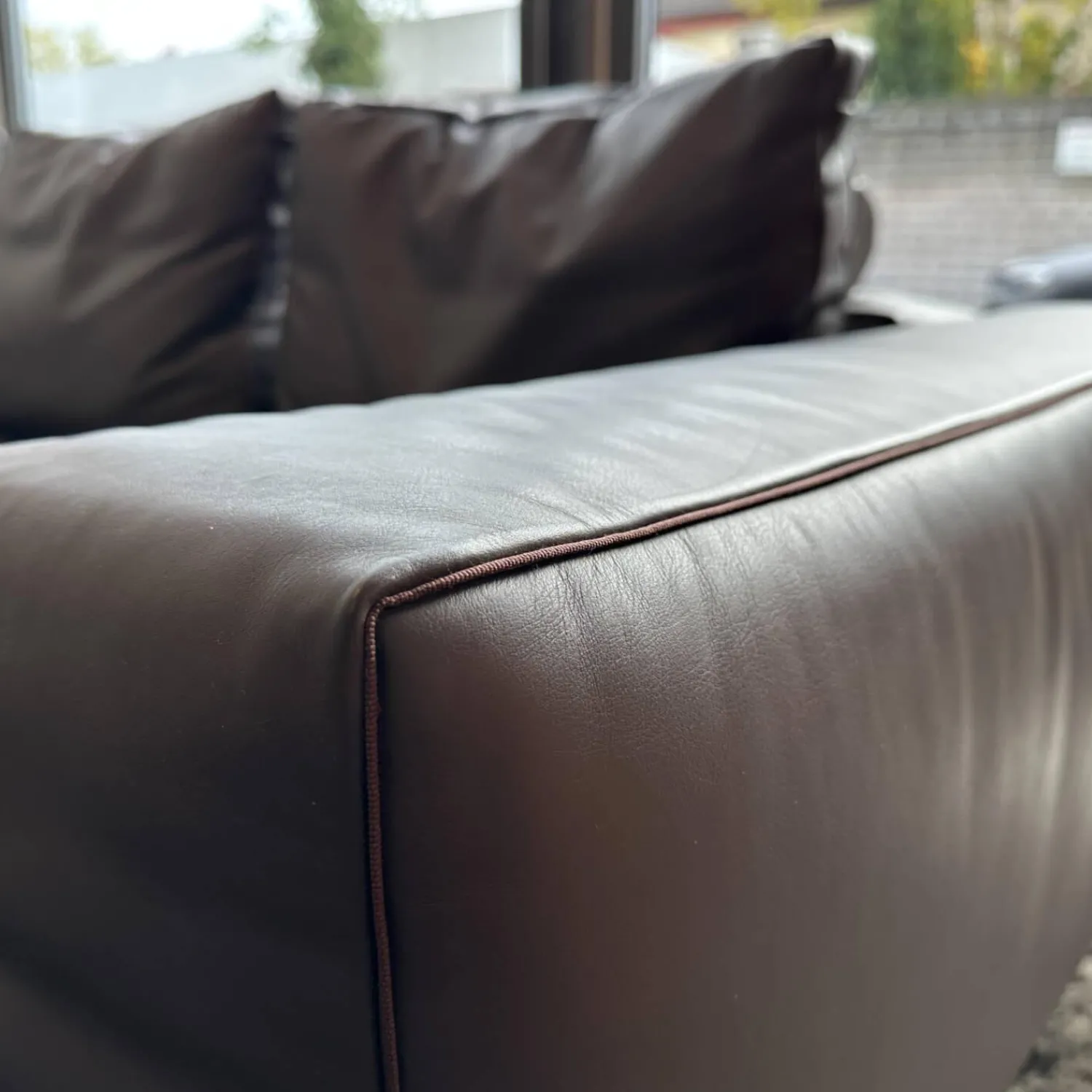 Flexform 3-Sitzer-Sofas|Sofa Lifesteel 14C04 Leder Pelle Deluxe 619 Braun Füße Metall Brüniert Inklusive Kissen