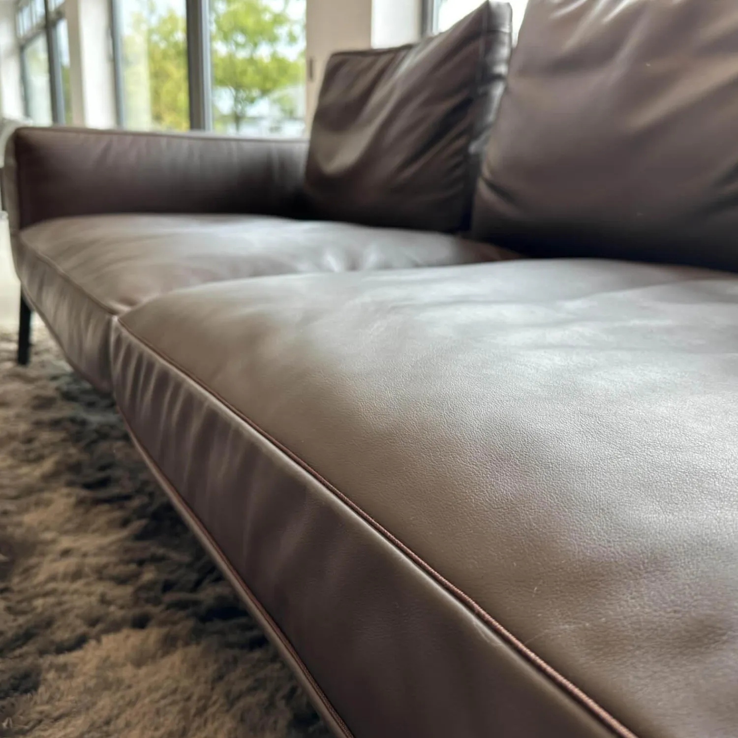 Flexform 3-Sitzer-Sofas|Sofa Lifesteel 14C04 Leder Pelle Deluxe 619 Braun Füße Metall Brüniert Inklusive Kissen