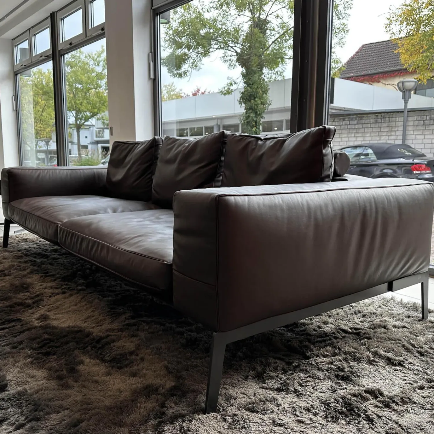 Flexform 3-Sitzer-Sofas|Sofa Lifesteel 14C04 Leder Pelle Deluxe 619 Braun Füße Metall Brüniert Inklusive Kissen