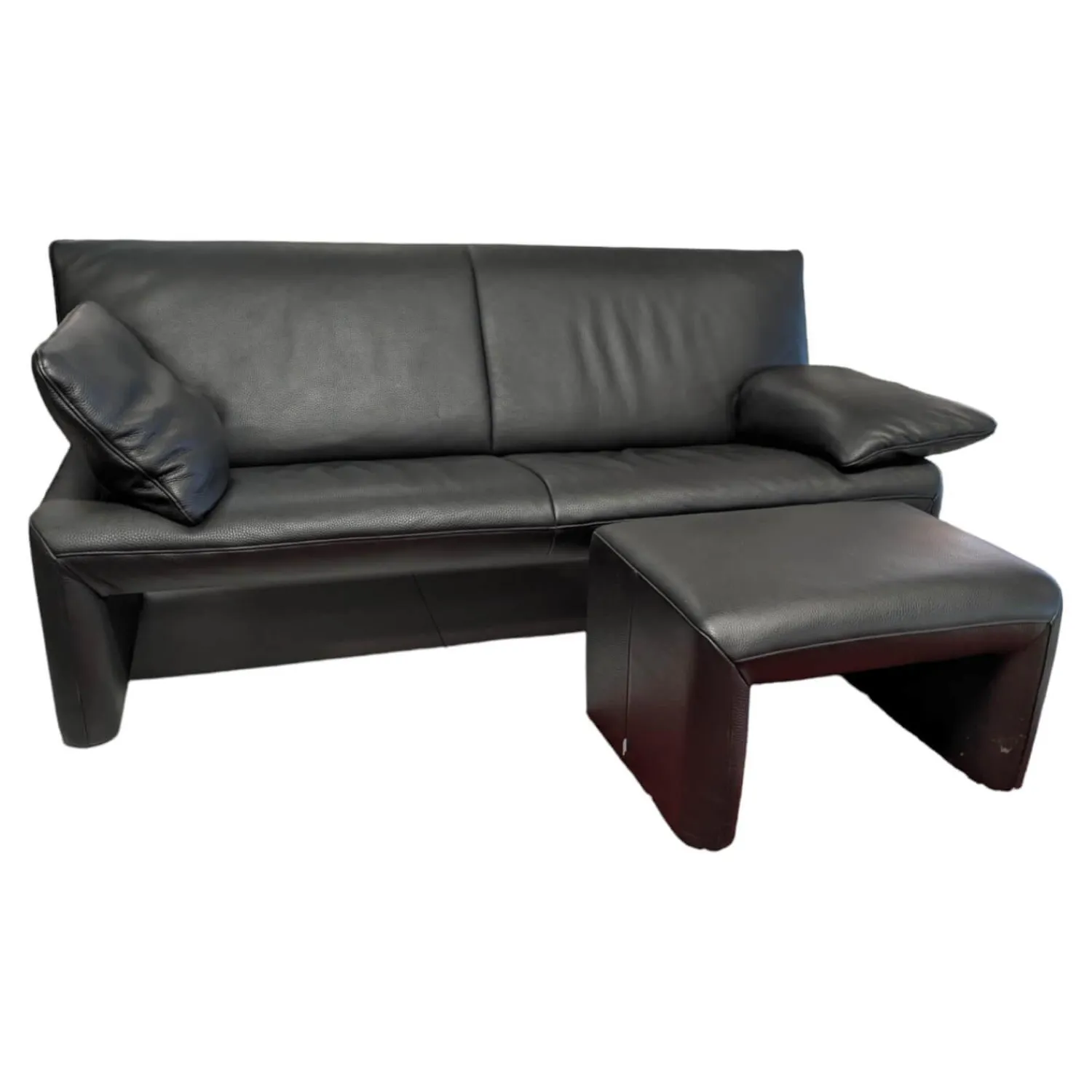 Jori 2-Sitzer-Sofas|Sofa Linea 210 Leder Fuerte Schwarz mit Hocker