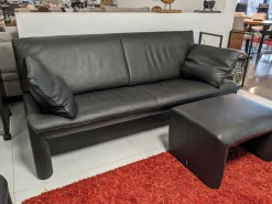 Jori 2-Sitzer-Sofas|Sofa Linea 210 Leder Fuerte Schwarz mit Hocker
