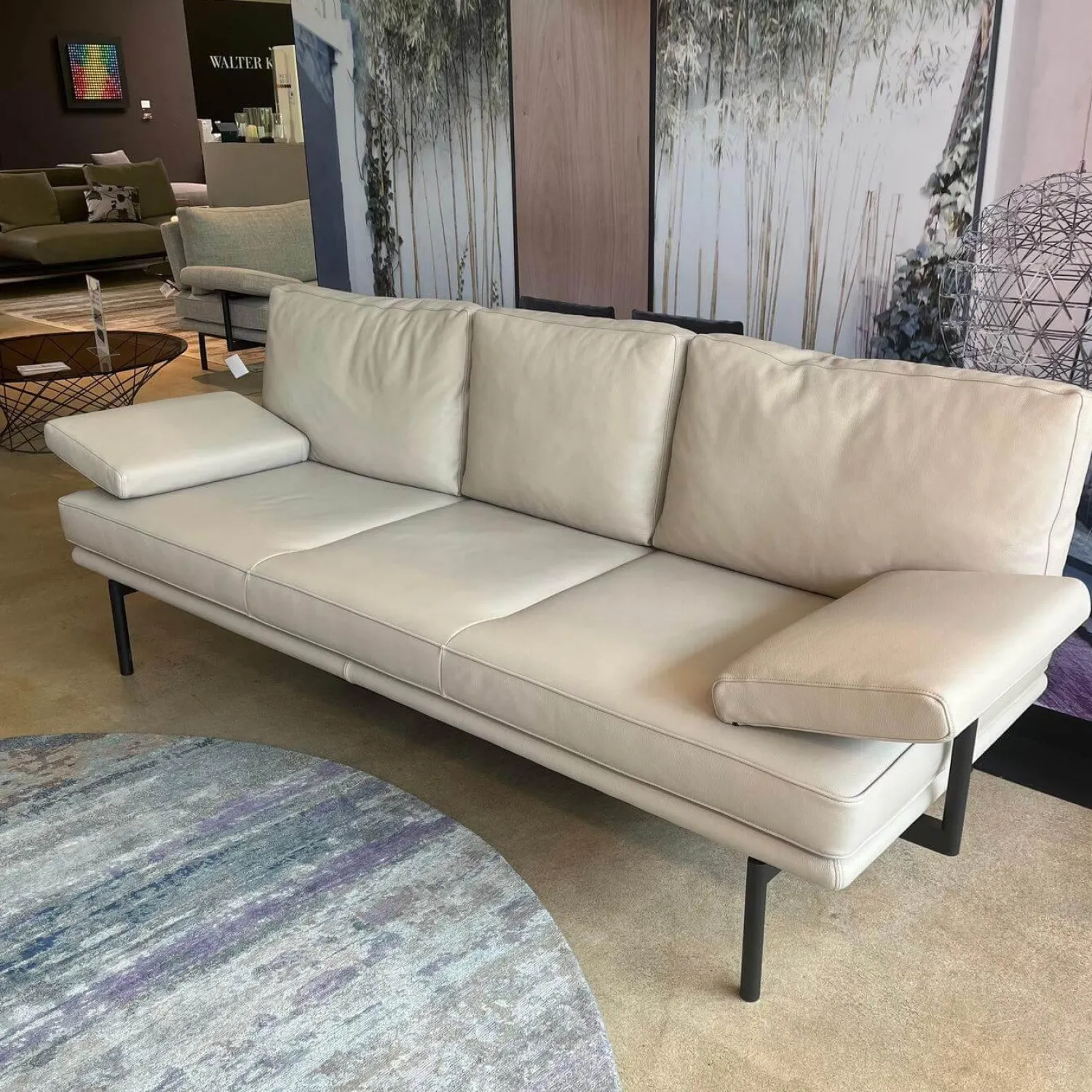 Walter Knoll 3-Sitzer-Sofas|Sofa Living Platform 400 30 FLFR Leder Lima Stone Grey Grau Beige Gestell Stahl Schwarz Matt Pulverbeschichtet