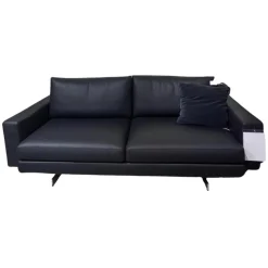 Weibelweibel 2-Sitzer-Sofas|Sofa Luis Leder Rancho Saphir Schwarz Flachstahlfuß Chromfarben Inklusive 2 Rückenkissen Ohne Dekokissen