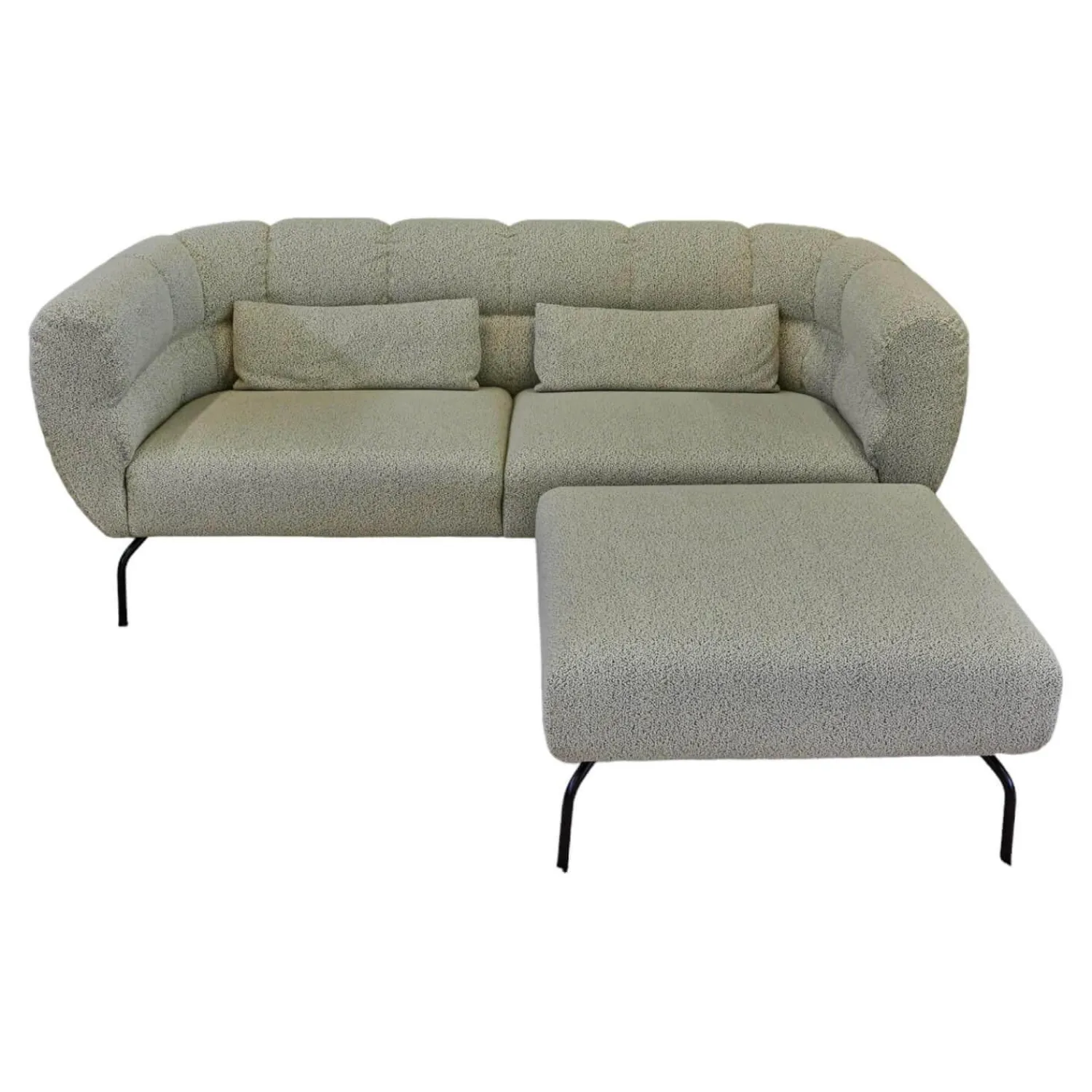 Brühl 2-Sitzer-Sofas|Sofa Magnolia Stoff 52 Weiß Schwarz Metallfuß Schwarz Inklusive Hocker
