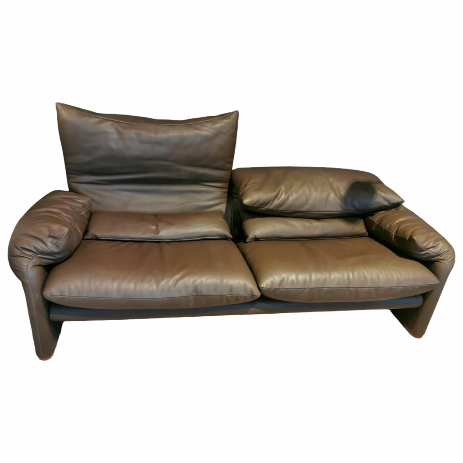 Cassina 2-Sitzer-Sofas|Sofa Maralunga Maxi Leder Braun mit Verstellfunktionen Füße Walnuss