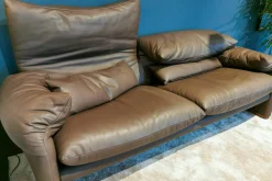 Cassina 2-Sitzer-Sofas|Sofa Maralunga Maxi Leder Braun mit Verstellfunktionen Füße Walnuss