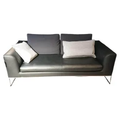 COR 2-Sitzer-Sofas|Sofa Mell Leder Semi 286 Schwarz Metalluntergestell Verchromt Inklusive Kissen