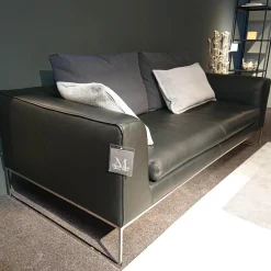 COR 2-Sitzer-Sofas|Sofa Mell Leder Semi 286 Schwarz Metalluntergestell Verchromt Inklusive Kissen