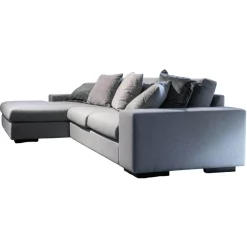 Sophisticated Living Ecksofas|Sofa mit Longchair in Stoff Linea 11 Acqua Blau Grau