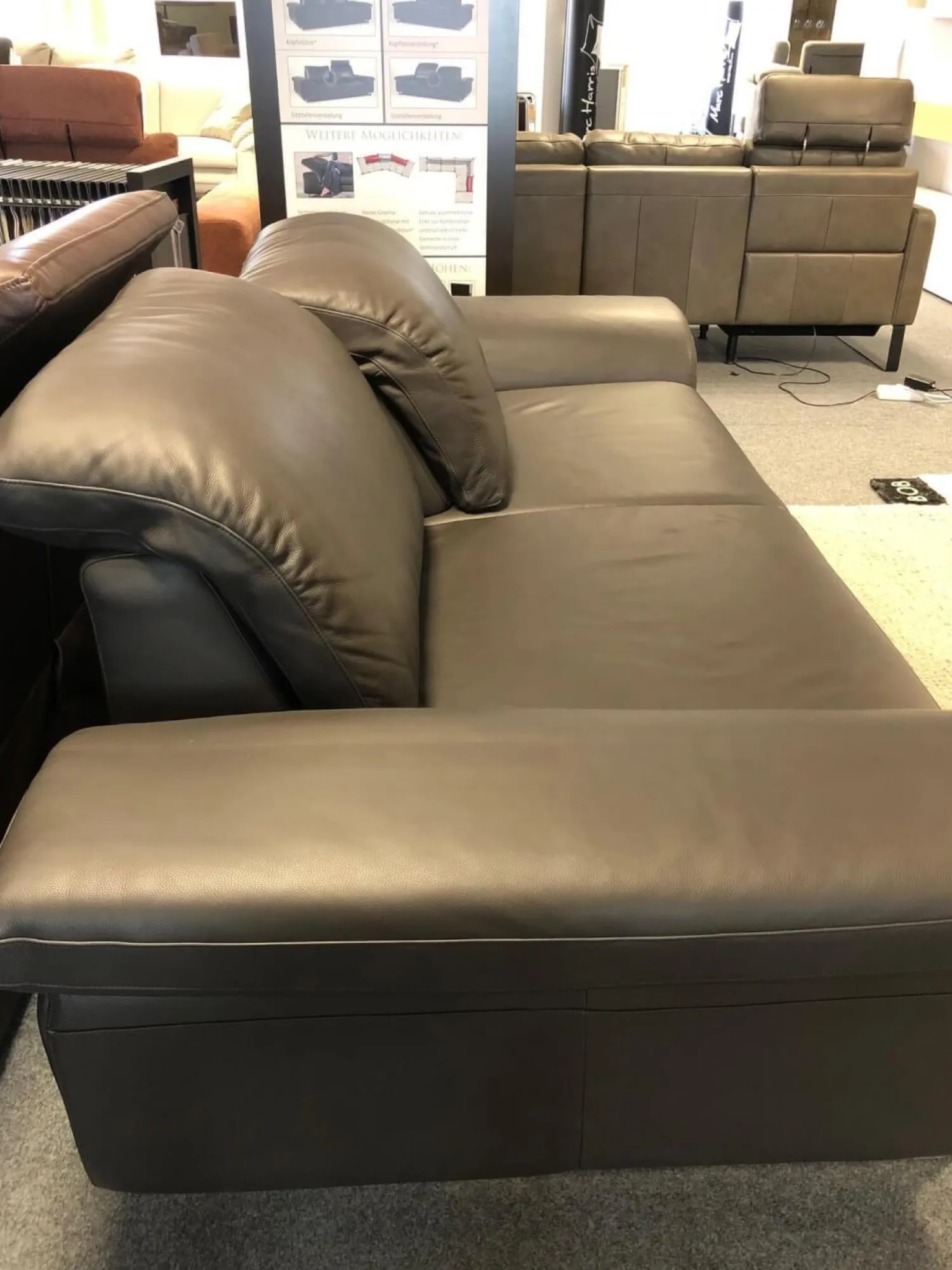 W. Schillig 2-Sitzer-Sofas|Sofa Modell 15651 Leder Z 7155 Zartbitter Braun Füße Chrom