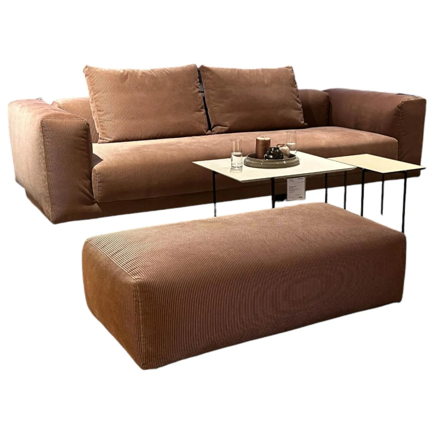 COR 3-Sitzer-Sofas|2-Sitzer-Sofas|Sofa Moss Stoff 9075 Altrose Rosa Fuß Verchromt mit Hocker