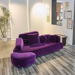 Brühl 2-Sitzer-Sofas|Sofa Mosspink Bezug Stoff 4473 87 Samt Lila Violett Alufuß Rund Ausrichtung Links Inklusive Hocker Und 3 Kissen