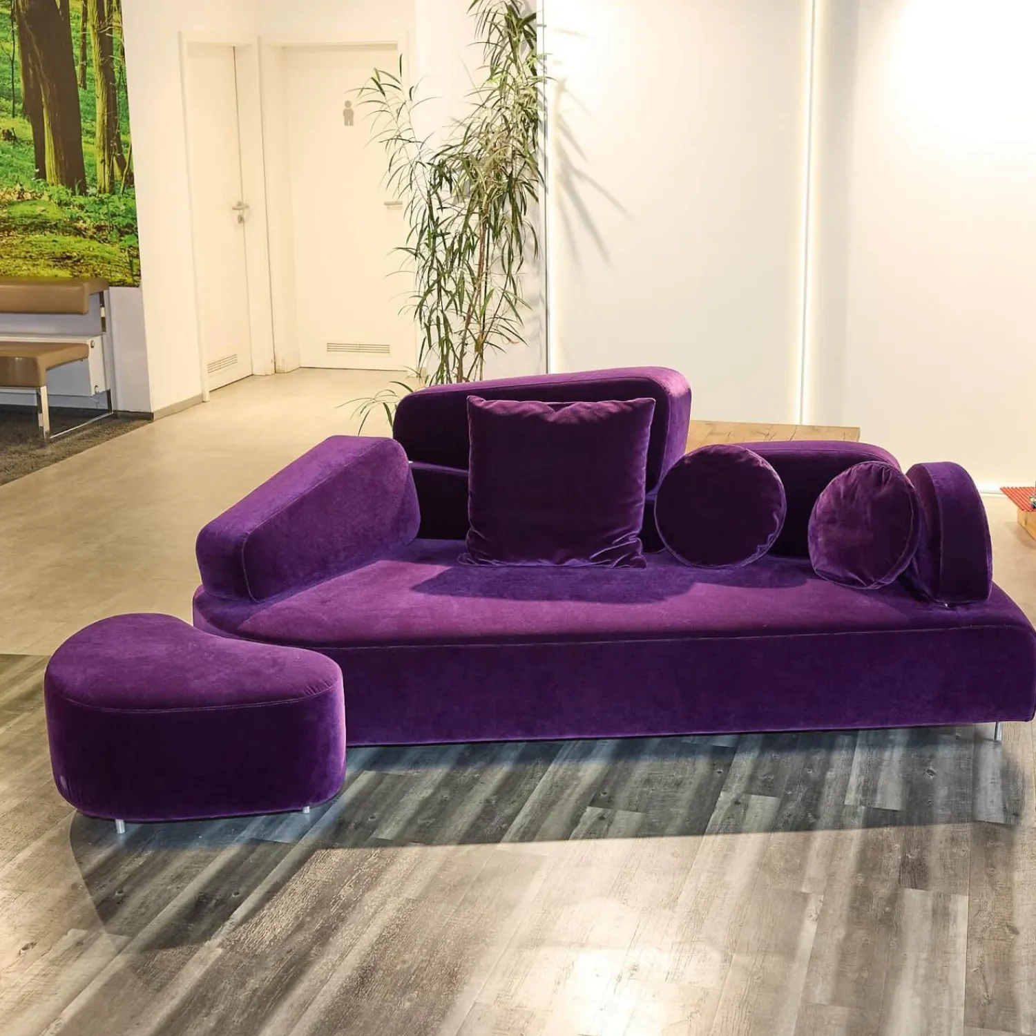 Brühl 2-Sitzer-Sofas|Sofa Mosspink Bezug Stoff 4473 87 Samt Lila Violett Alufuß Rund Ausrichtung Links Inklusive Hocker Und 3 Kissen