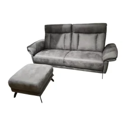 Musterring 2-Sitzer-Sofas|Sofa MR 300 Stoff Savanna Grey Grau Metallkufe 447 Schwarz Matt Inklusive Kopfteilverstellung Und Hocker
