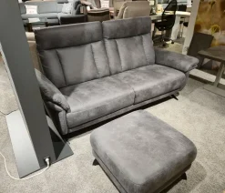 Musterring 2-Sitzer-Sofas|Sofa MR 300 Stoff Savanna Grey Grau Metallkufe 447 Schwarz Matt Inklusive Kopfteilverstellung Und Hocker