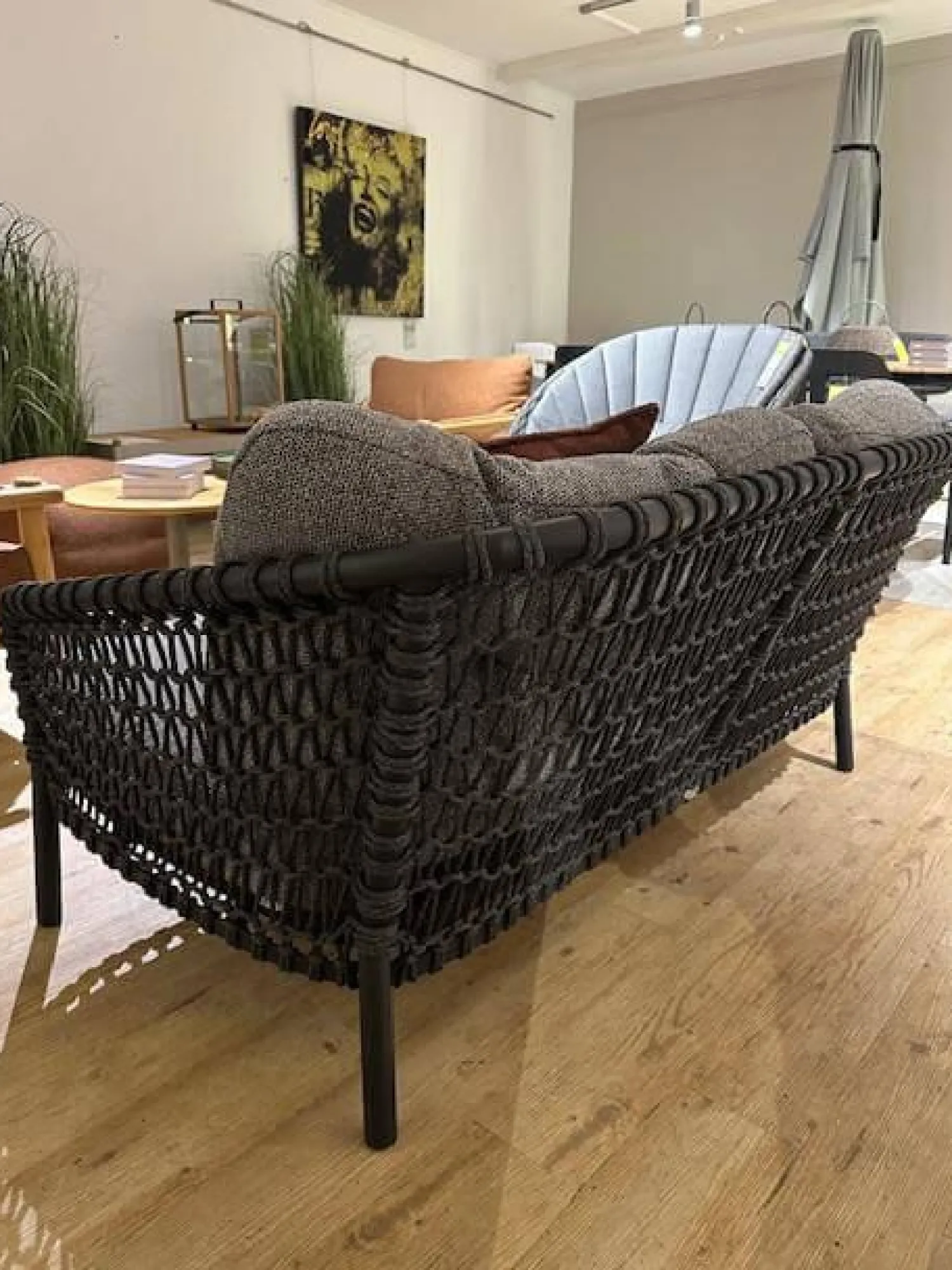 Cane Line Loungemöbel|Sofa Ocean Large Polsterbezug Stoff Dark Grey Grau Gestell Aluminium Dark Grey Und Soft Rope Dark Grey Grau Inklusive Kissen