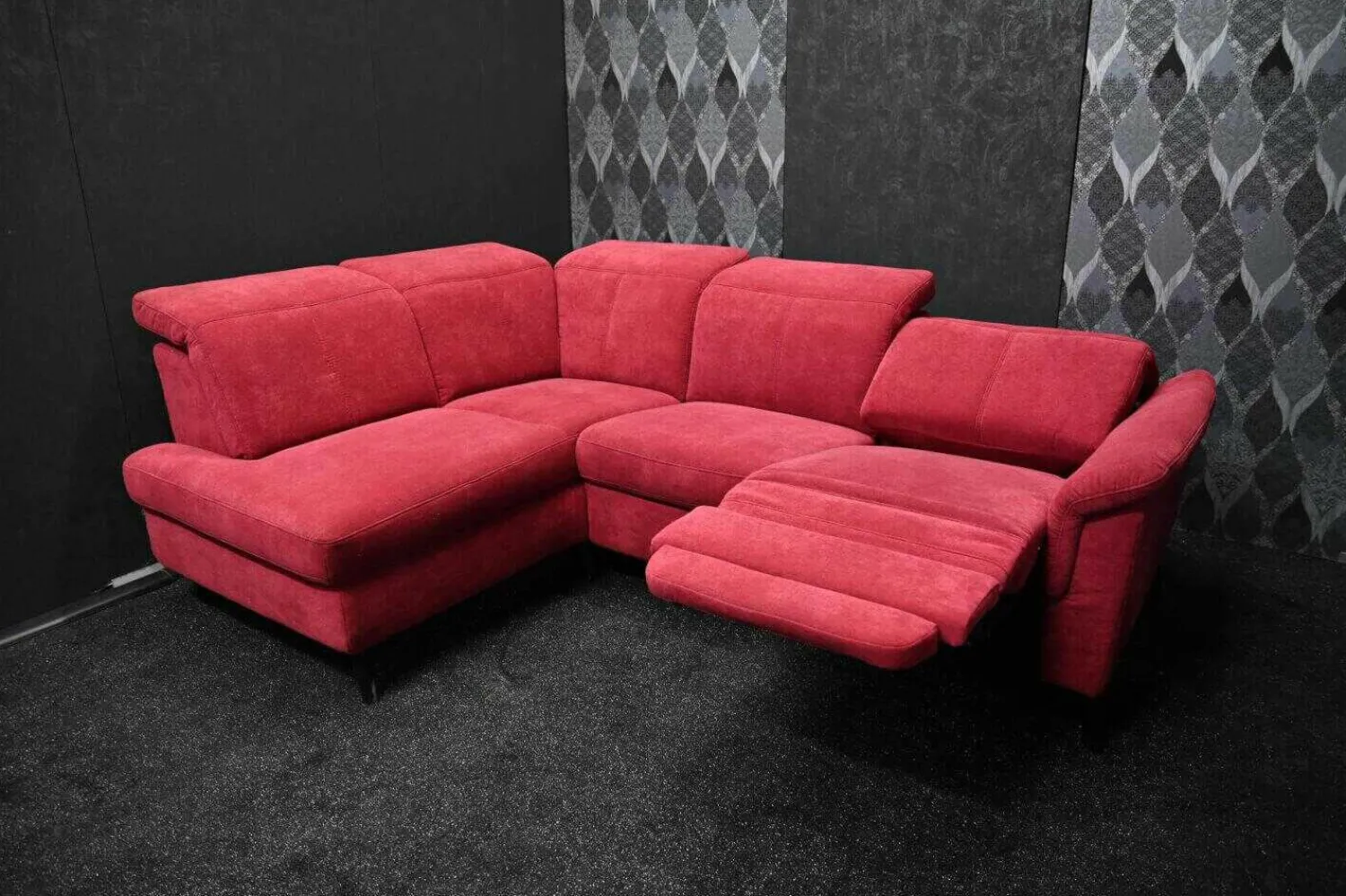 Steinpol Ecksofas|Sofa Odeon Stoff Carlos Bordeaux B 2 mit Elektrischer Relaxfunktion und Bettkasten
