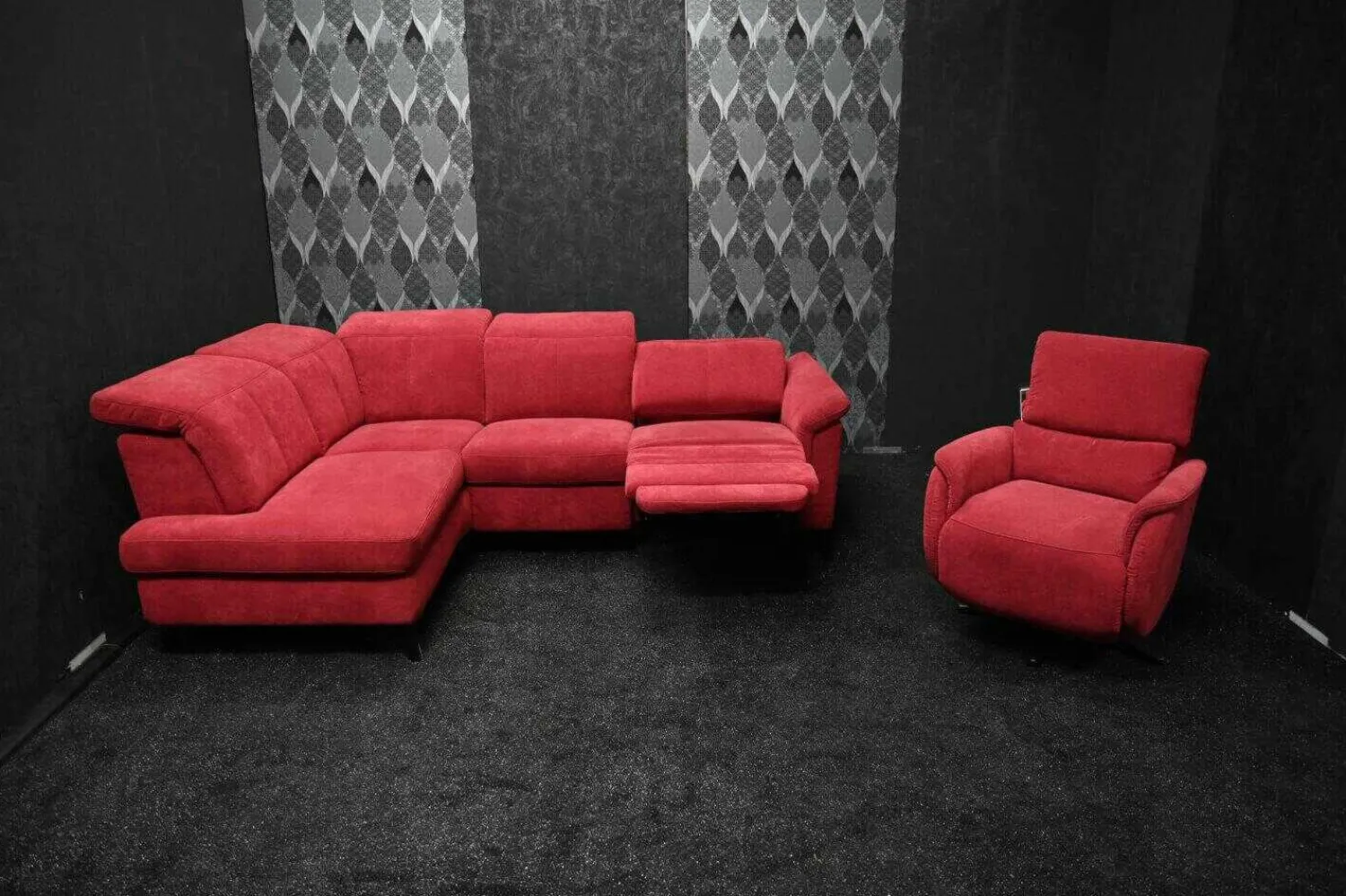 Steinpol Ecksofas|Sofa Odeon Stoff Carlos Bordeaux B 2 mit Elektrischer Relaxfunktion und Bettkasten
